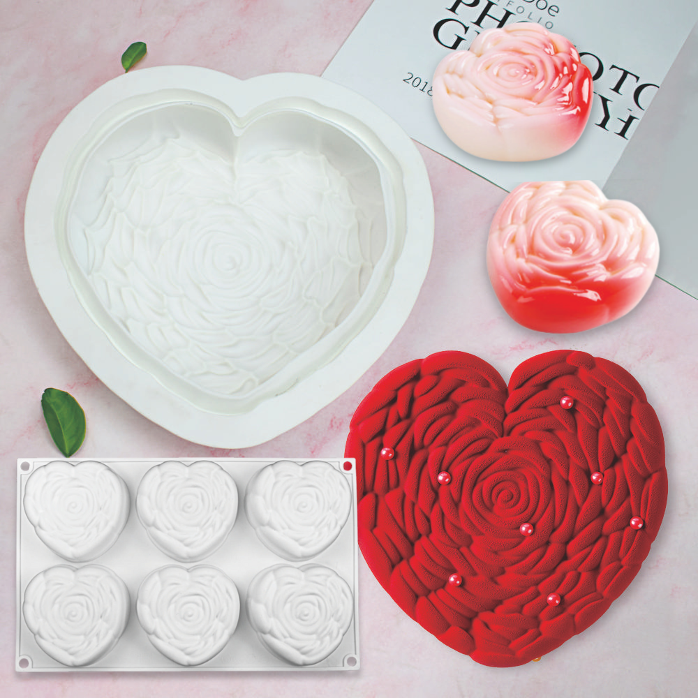 千层爱心玫瑰慕斯蛋糕模具 情人节法式西点花朵烘焙硅胶模具DIY