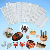 龙虾螃蟹章鱼鱼骨翻糖蕾丝垫动物造型巧克力脆片装 饰摆盘硅胶模具