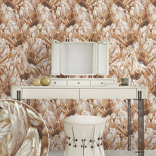 Roberto cavalli N9原装正品壁纸深压纹黑羽花卧室客厅背景墙布