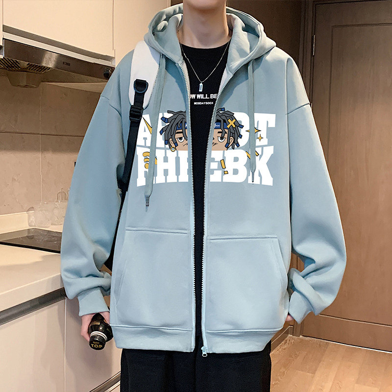 美式卡通印花连帽卫衣外套男春秋季2026新款加绒宽松慵懒chic上衣