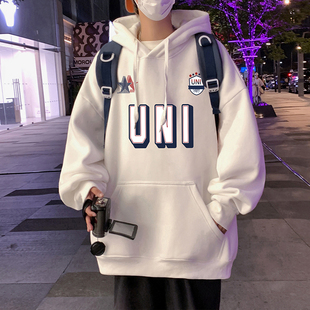 潮 宽松设计感印花外套小众帽衫 港风复古连帽卫衣男春秋季 2025新款