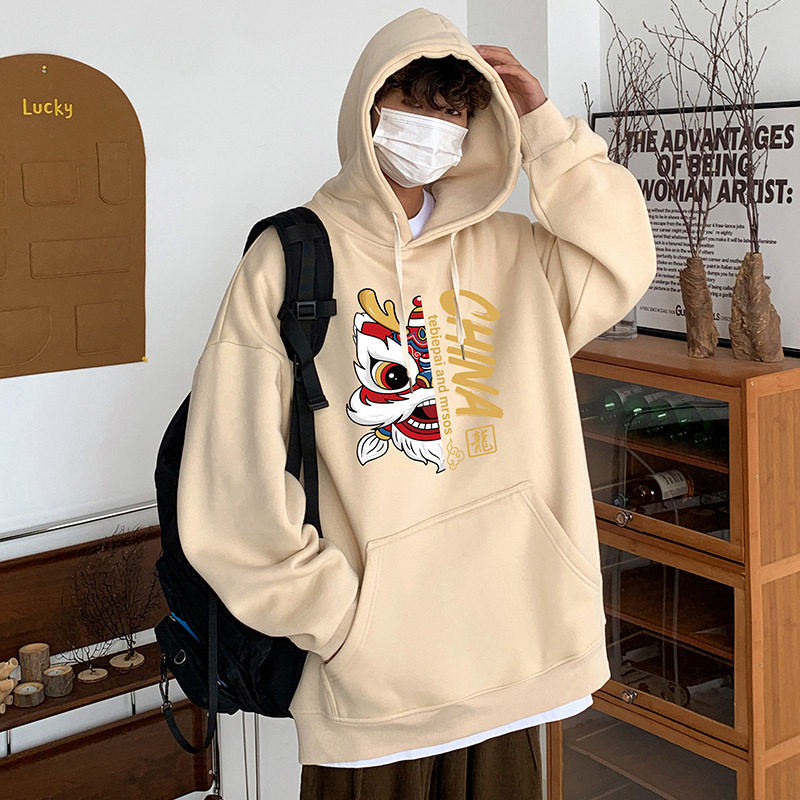 卫衣男春秋季2026新款连帽外套ins宽松美式男生港风醒狮新中式潮
