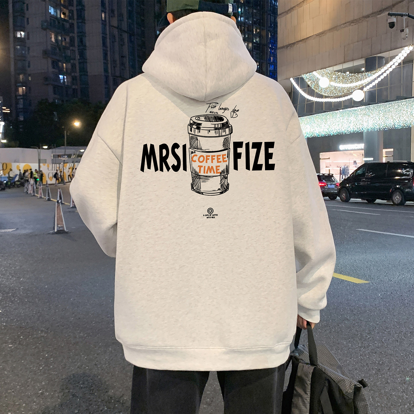 美式重磅连帽卫衣男春秋季新款高街印花外套潮牌卡通男生套头帽衫