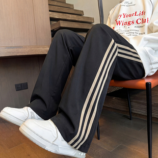 美式高街vibe直筒卫裤男春秋季新款青少年条纹运动裤子垂感休闲裤