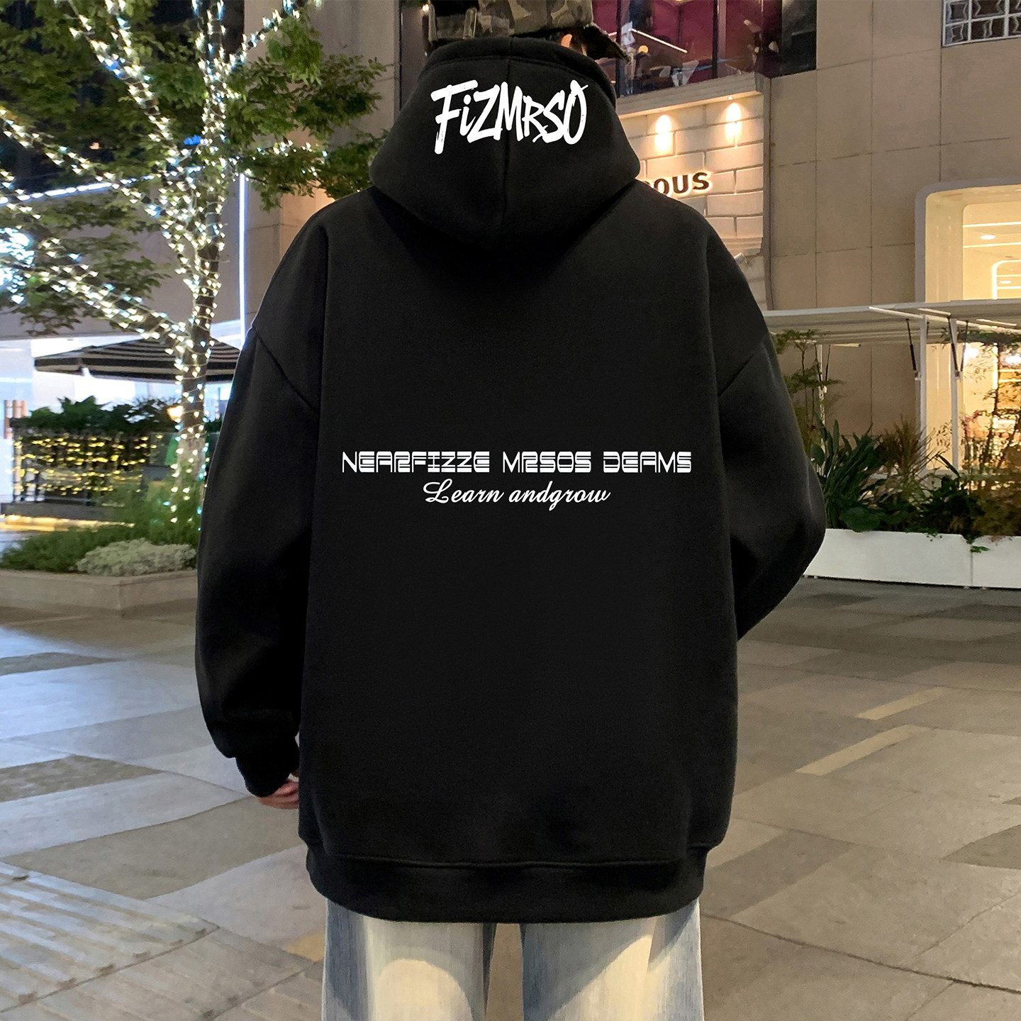 美式高街涂鸦字母连帽卫衣男秋冬季潮牌宽松休闲套头帽衫外套男装
