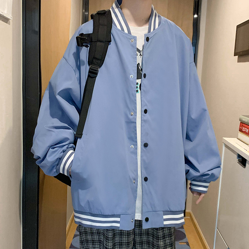 休闲棒球服男秋冬装潮牌港风秋季宽松夹克工装外套情侣纯色上衣服
