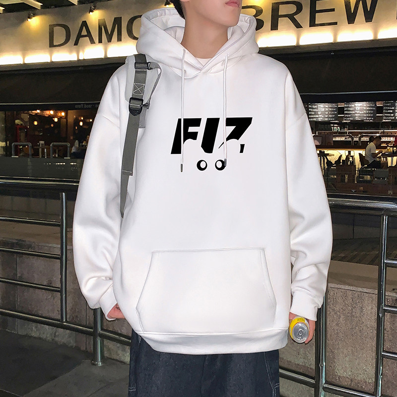 重磅慵懒风加绒连帽卫衣男春秋季新款宽松外套设计感猫咪ins上衣