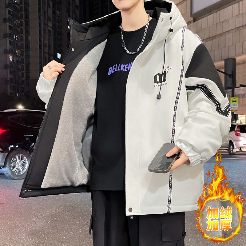 加绒冲锋衣夹克男秋冬季加厚保暖高级感外套美式撞色拼接工装上衣