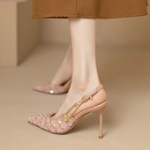 气质细跟配裙子宴会包头凉鞋 女2026新款 小香风尖头亮片高跟鞋 法式