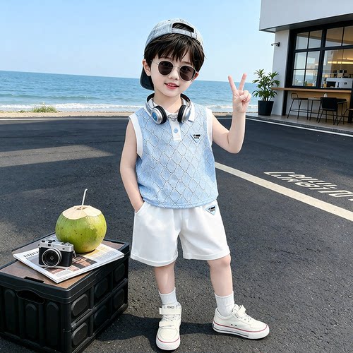男童夏季无袖套装2026新款儿童卡通短袖短裤两件套夏天运动衣服薄