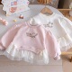 女童网纱卫衣春秋季 女宝宝洋气立体蝴蝶结衣服儿童甜美上衣 新款