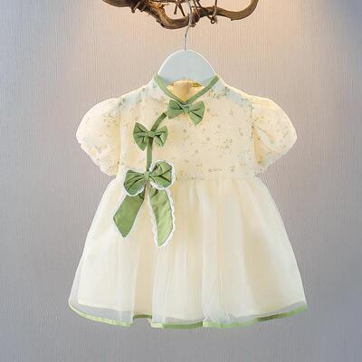 女童旗袍拼接连衣裙夏季女宝宝洋气公主裙新中式国风婴儿夏装裙子