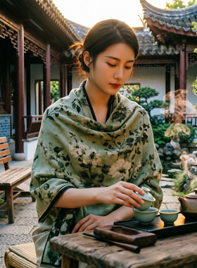 新中式仿羊绒油画保暖围巾披肩