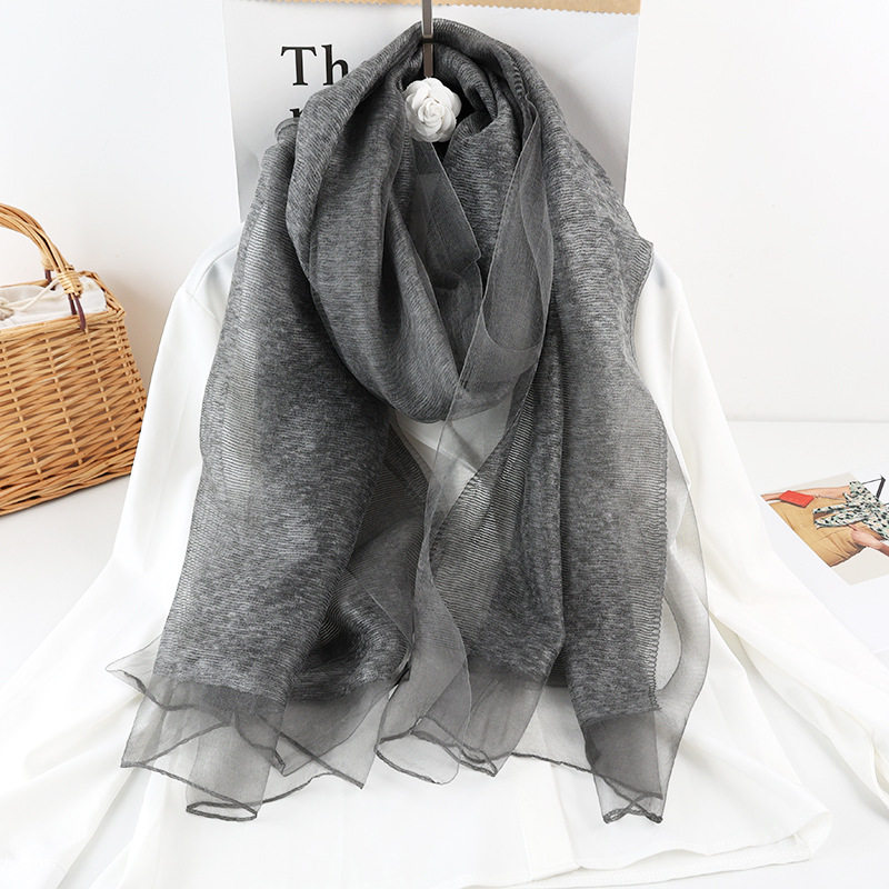 双层纯色拼接真丝马海毛围巾