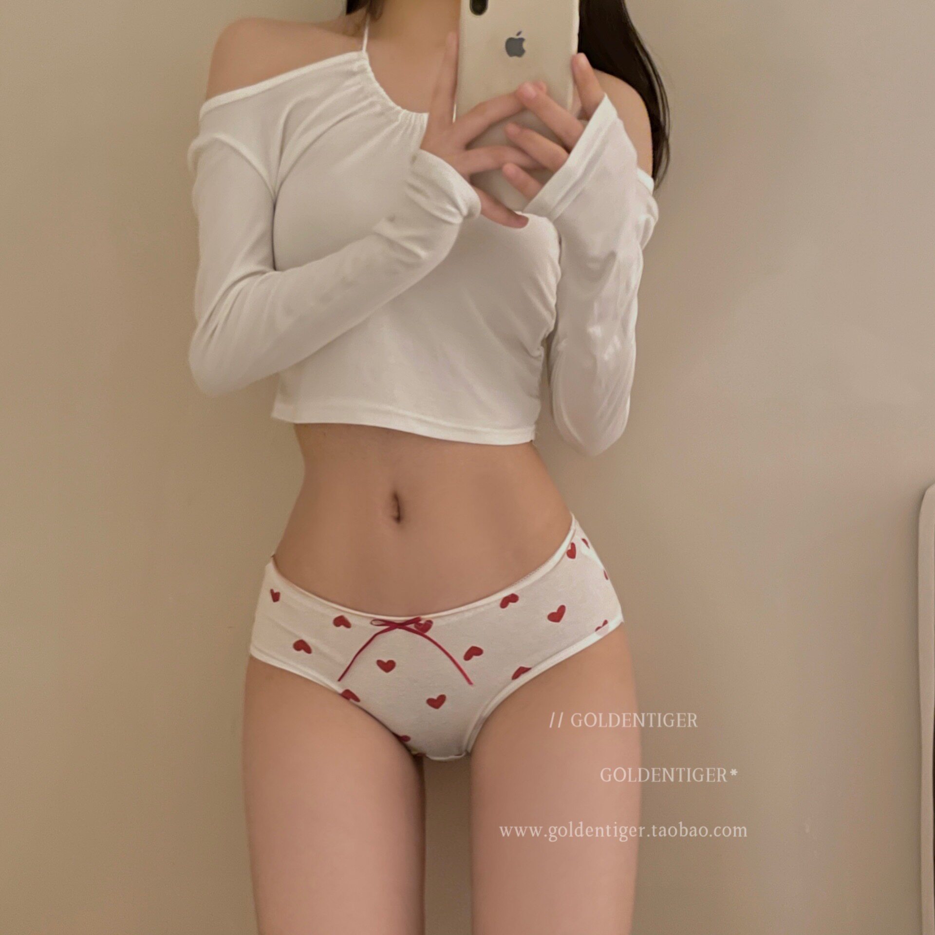 GOLDNETIGER 多情猫 甜美生理低腰小爱心夜色学生内裤女士情调秋