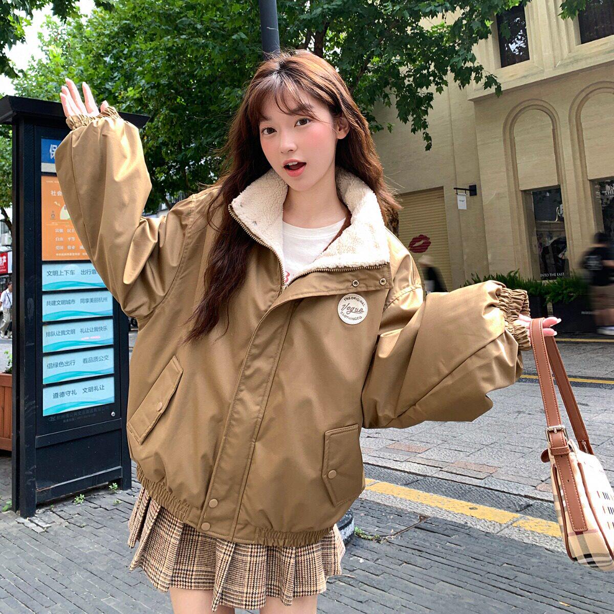 学院风徽章立领夹克女秋