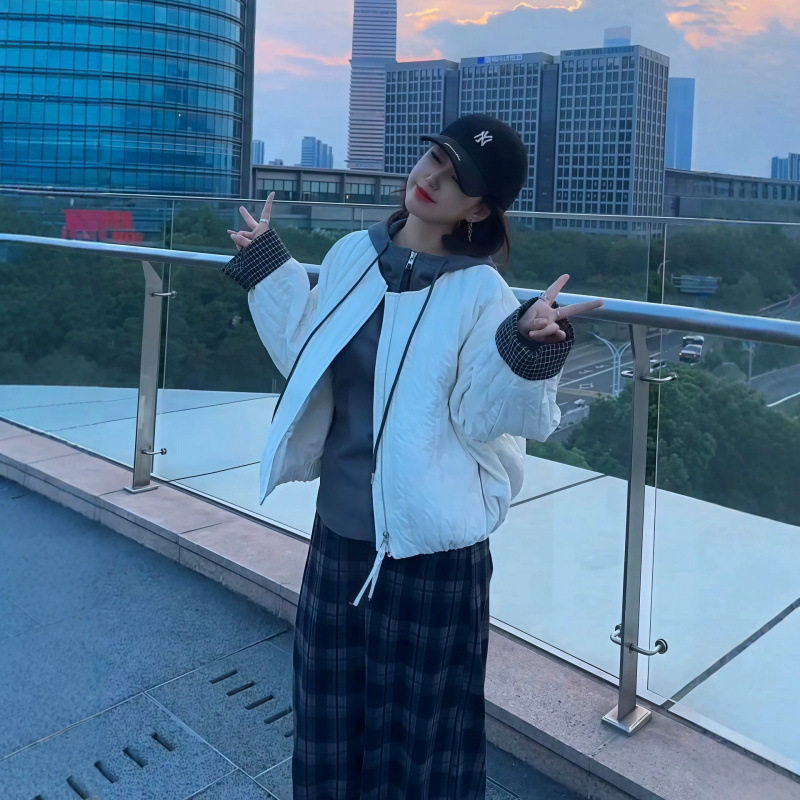韩系竖条纹夹棉棒球服外套女2026秋冬新款宽松休闲夹克棉服上衣潮