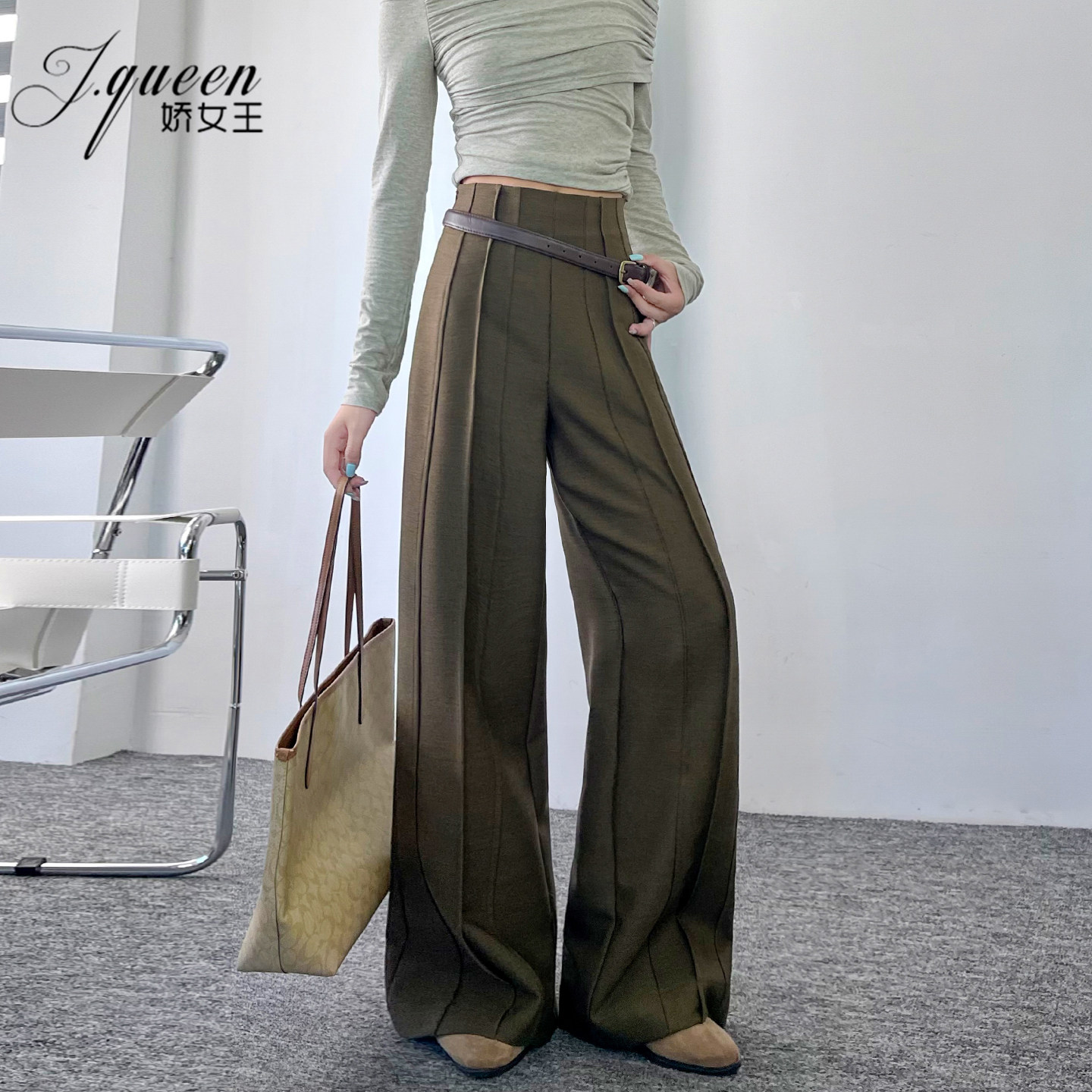 超高腰毛呢西装裤女冬新款ins超火解构阔腿裤垂坠感美拉德棕甩裤,女装/女士精品,休闲裤,淘宝优惠券,粉丝福利购,淘宝优惠卷