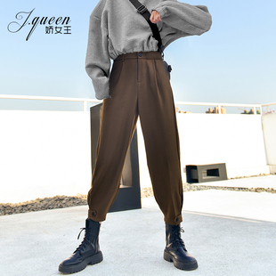 显瘦九分小脚萝卜裤 复古百搭休闲加厚束脚裤 子 女秋季 高腰哈伦裤