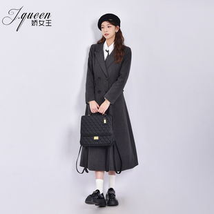 收腰大衣西装 显瘦西服外套 裙女秋冬气质赫本风高级感正肩过膝长款