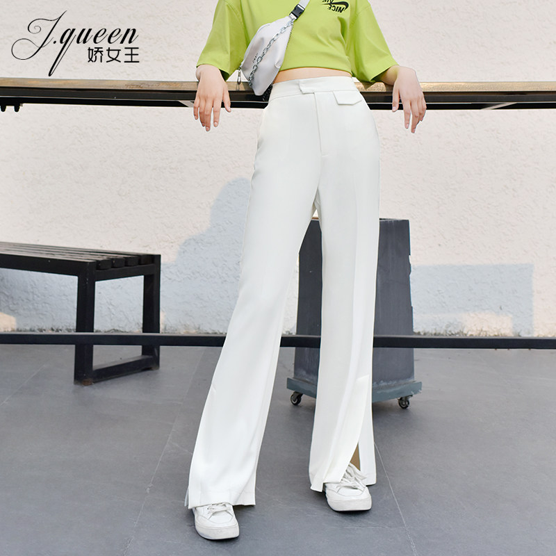 窄版阔腿裤女高腰垂感夏季薄款宽松拖地开叉微喇显瘦雪纺白色裤子,女装/女士精品,休闲裤,淘宝优惠券,粉丝福利购,淘宝优惠卷