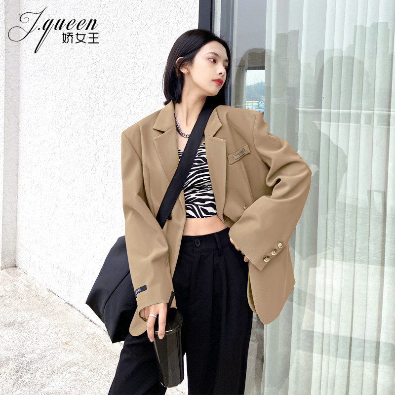 西装外套女时尚复古设计感假两件宽松廓形英伦风宽肩春秋季小西服,女装/女士精品,西装,淘宝优惠券,粉丝福利购,淘宝优惠卷