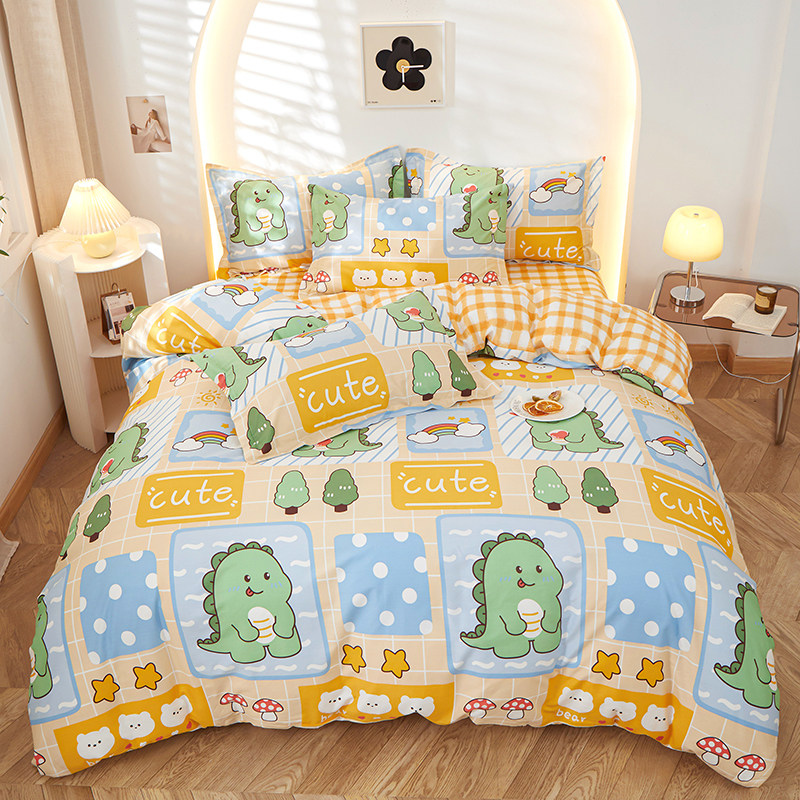 ins风卡通儿童可爱1.8纯棉四件套被套床单全棉学生宿舍三件套斜纹