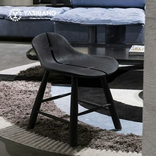 纯实木休闲椅家用意式轻奢极简小众客厅沙发椅个性创意设计师凳子