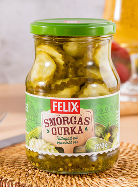 瑞典进口Felix0脂肪切片酸小黄瓜罐头瓶装下饭菜三明治汉堡泡菜
