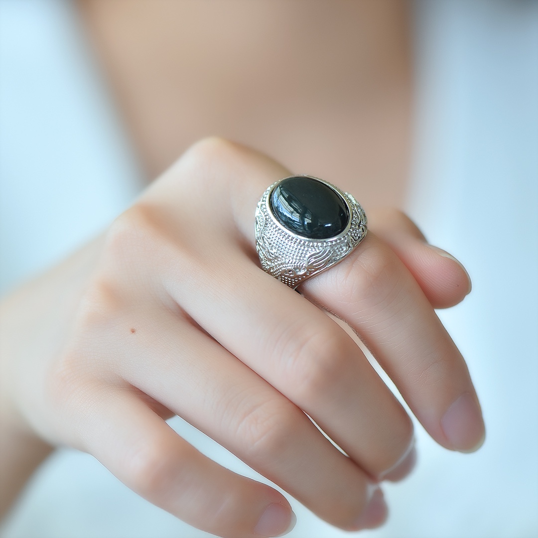 天然和田玉墨玉戒指冰种玉石青玉指环高档男款可调节