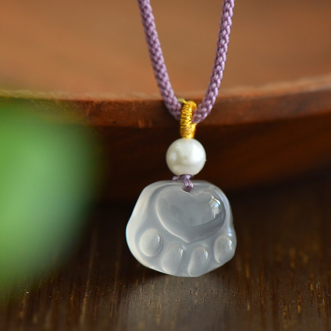 天然冰种玉髓猫爪吊坠锁骨链可爱女生小孩玉石坠子项链挂脖不掉色