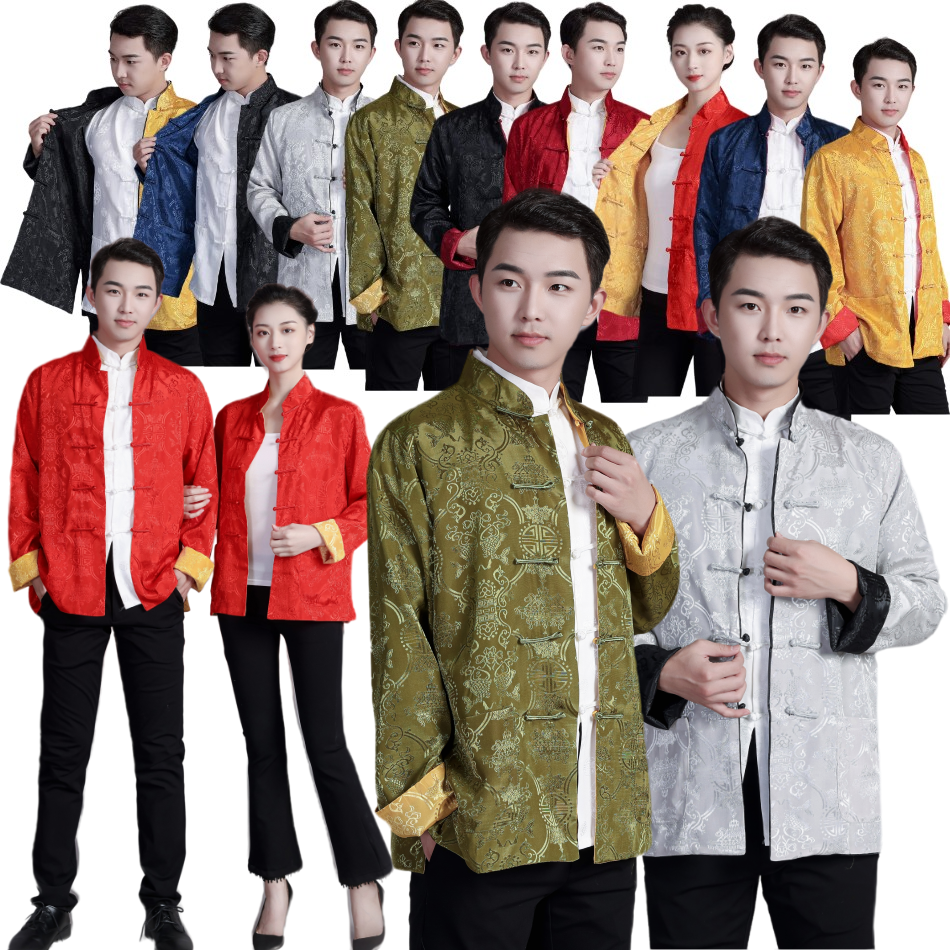 新款喜庆休闲传统生日男女士长袖唐装丝绸双面穿日常经典复古上衣,男装,唐装,淘宝优惠券,粉丝福利购,淘宝优惠卷