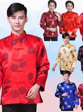 日常休闲秋冬装情侣民族服舞台表演男中式外套上衣表演唐装红色HJ