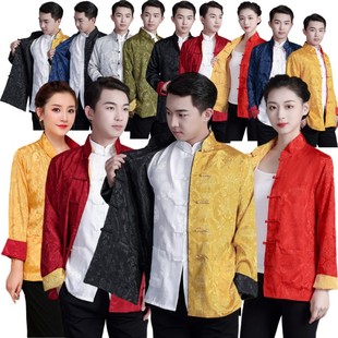 男女士双面穿唐装丝绸男装上衣中式长袖外套中国风喜庆司仪居士服