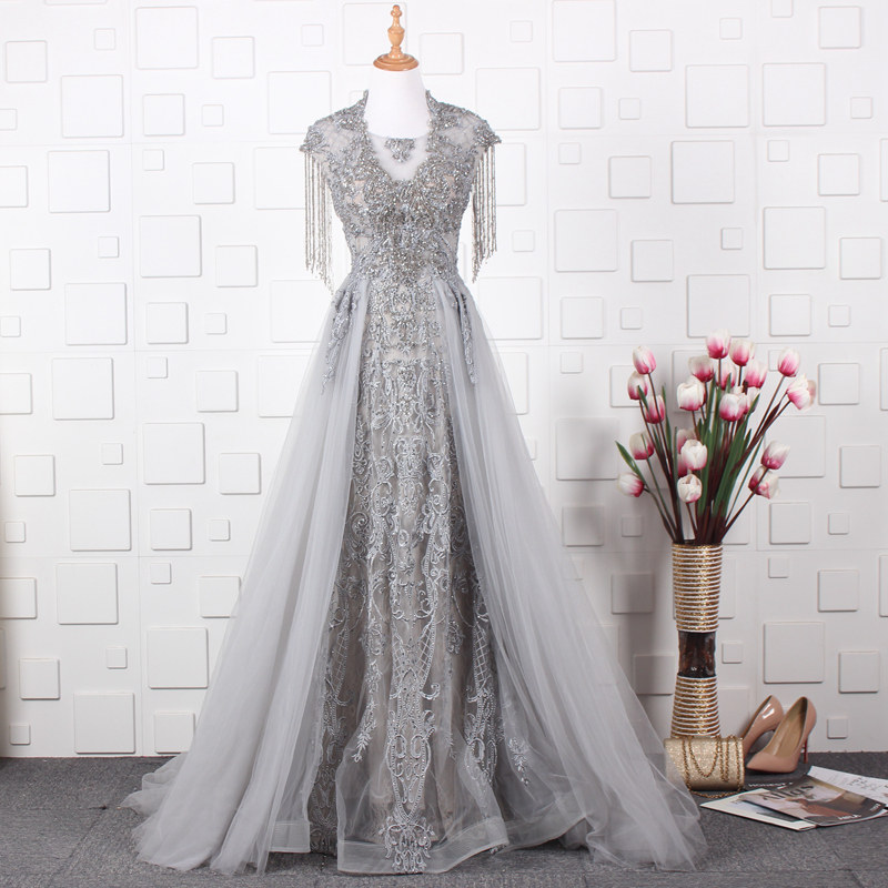 礼服裙钉珠流苏大摆长裙晏会裙敬酒裙晚会主持走秀演出晚礼服拖尾