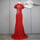 新款 复古旗袍风修身 鱼尾裙年会晚会主持长裙演出走秀聚会气质