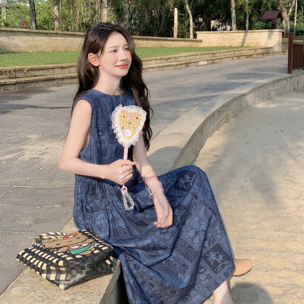 【新款已出货】无袖印花连衣裙C161-8833-P125-K188,女装连衣裙,2C161