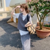 灰色轻熟风休闲马甲背心套装女夏新款慵懒风t恤显瘦半身裙三件套，女装套装/套裙，2C161
