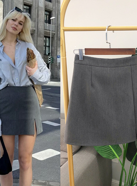 2025春秋新款linda同款灰色高腰韩版休闲西装百搭a字包臀半身裙女