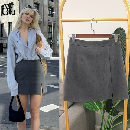 2025春秋新款linda同款灰色高腰韩版休闲西装百搭a字包臀半身裙女