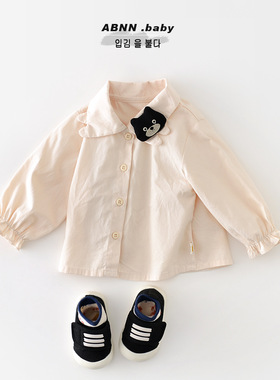 女童新款长袖春装衬衫婴儿翻领卡通棉质1岁男女宝宝外穿上衣61716