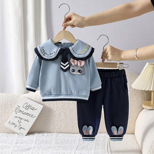 撤柜专区秋兔子警官儿童套装女两件套学院风卫衣一岁宝宝衣服套装