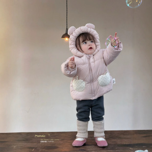 茉茉哩2026新款冬装女宝宝羽绒服外套韩版洋气儿童白鸭绒衣服8722