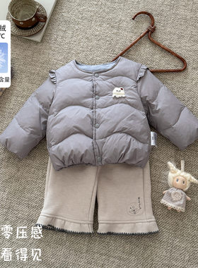 二折撤柜女宝宝秋冬轻羽内胆婴幼儿长裤三件套母婴级贴身保暖衣服