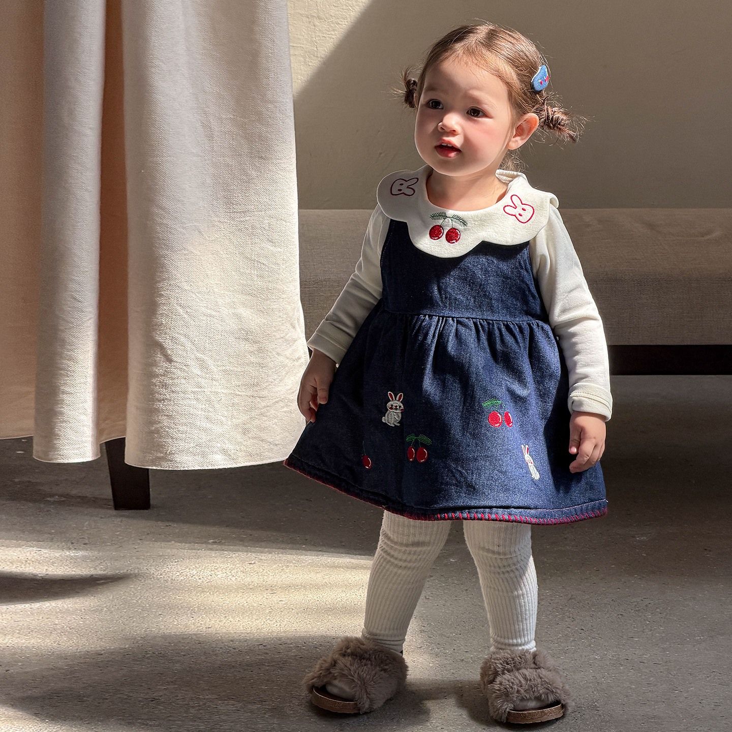 撤柜专区蔗梨女童连衣裙冬装2025夹棉儿童牛仔背心裙一岁宝宝裙子