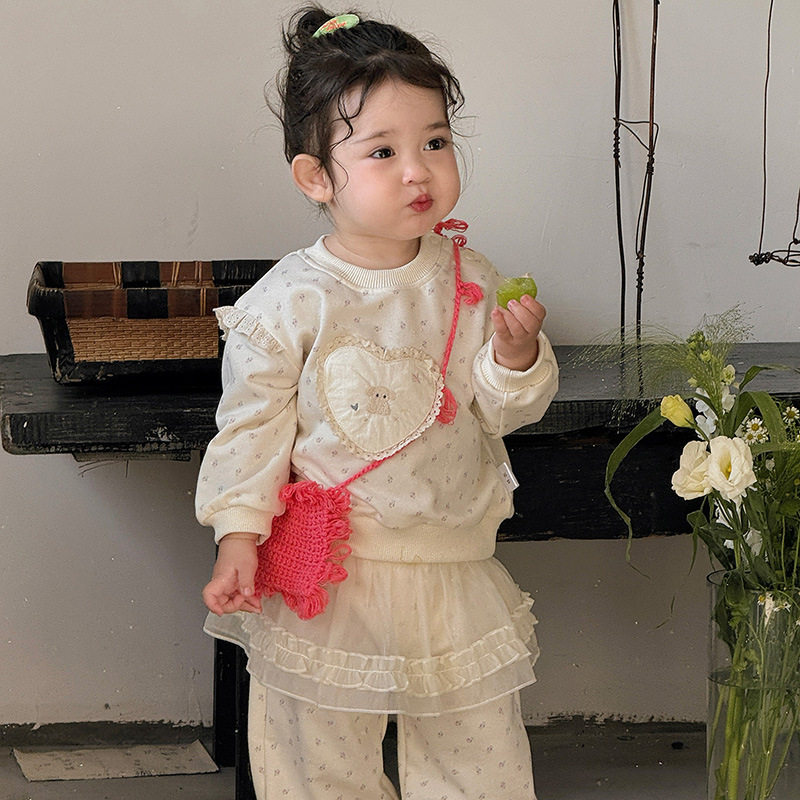 二折撤柜婴幼儿女宝韩版印花套装春季新款女童百搭长袖分体两件套