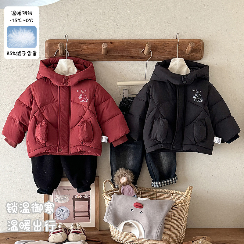 三折撤柜男童连帽羽绒服冬季新款男宝宝保暖婴幼儿羽绒外套白鸭绒