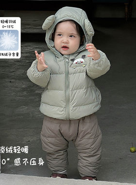 三折撤柜婴儿卡通羽绒外套秋冬宝宝连帽羽绒服男童保暖加厚外出服