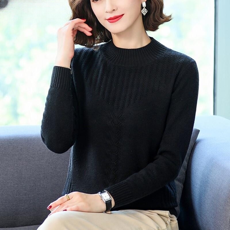 羊毛衫女半高领毛衣秋冬外穿宽松内搭短款羊毛针织打底衫加厚保暖
