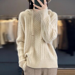 秋冬新款加厚连帽卫衣女长袖帽衫蜂窝针织打底衫毛衣纯色百搭套头